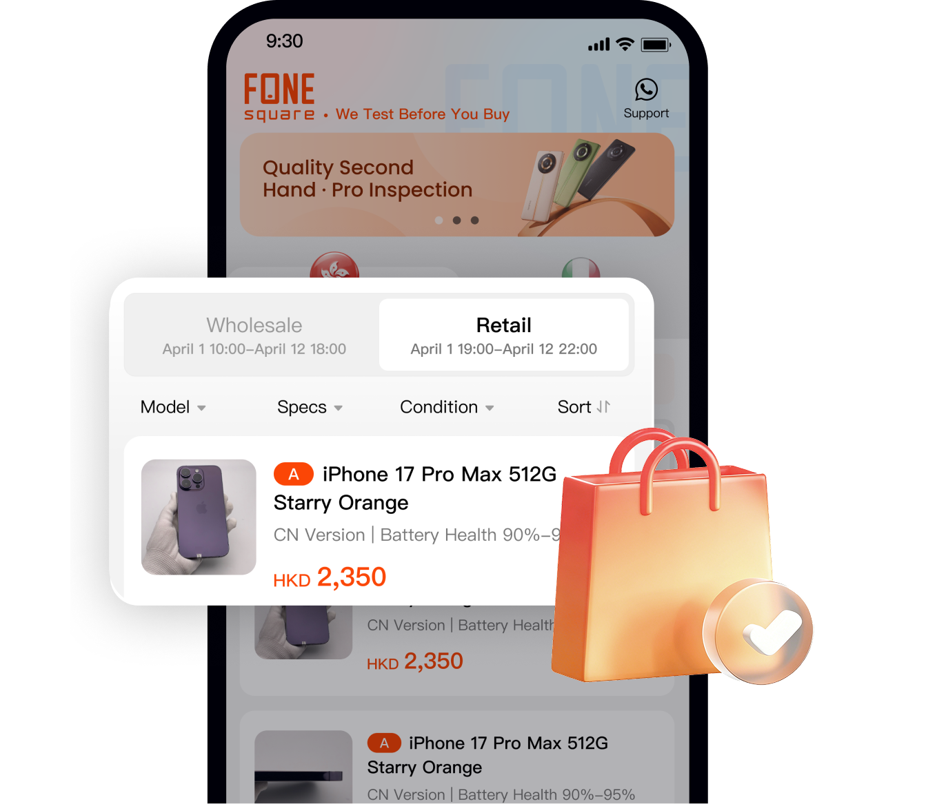 FoneSquare marketplace with wholesale and retail buying options